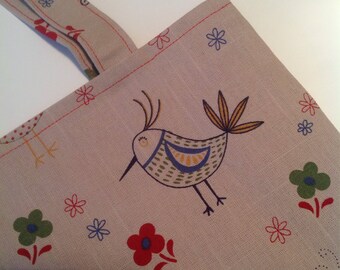 Tote Bag, Shoulder Bag, Handbag, Cotton Fabric Bag, Reusable Bag, Eco Bag, Birdie Fabric Bag,