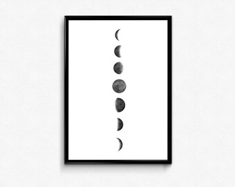 Printable decor "moon phases" in A4 sizes in high resolution PDF and JPG files.