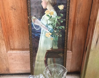 Print of Edwardian Lady and Pair of Vases