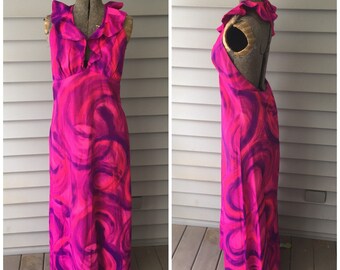 70's Vintage Halter Maxi Dress, Medium