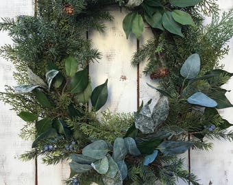 Winter Wreath, Rustic Wreath, Farmhouse Winter, Rustic Decor, Holiday Wreath, Eucalyptus Wreath