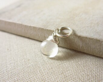 S- Healing Crystals and Stones - Moonstone Jewelry - Rainbow Moonstone Pendant - Sterling Silver Charm - White Moonstone Necklace Charm