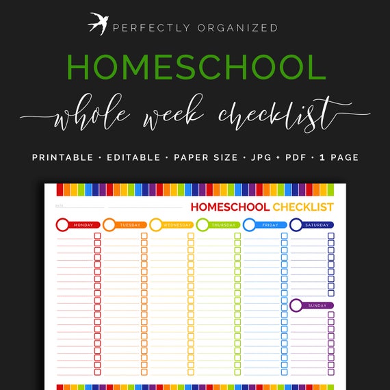 Weekly Homeschool Checklist Kids Lesson Plan Chart Childrens