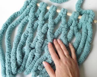 Ready to ship teal decor christmas gift Chunky yarn wall tapestry Modern macrame wall hanger Jungalow living room hanger