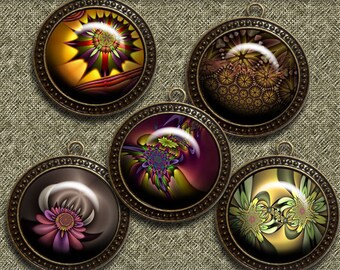Fractal Flowers– Digital Design - Set 6 - 20 Buttons print. 300 DPI