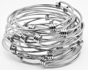 Bulk Lot 50 pcs Stainless Steel Adjustable Wire Bangle Bracelet Child Size 50mm