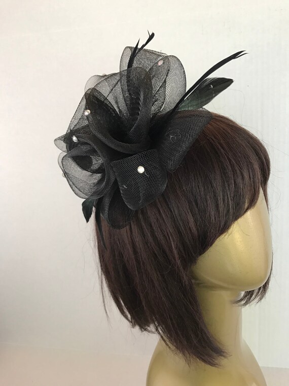 Items similar to black rhinestone fascinator on alligator clip on Etsy