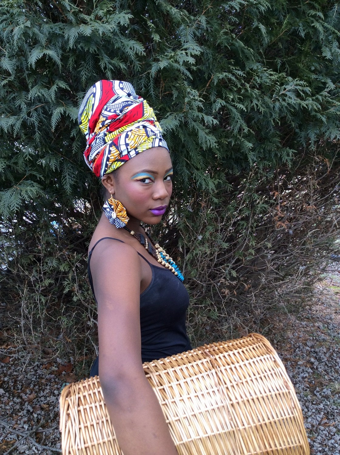 Ankara Head Wrap With Matching Earrings Natural Hair Care