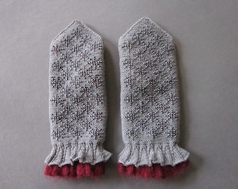 Wool Mittens Double Mittens Winter Mittens Womens Gifts Fingerless Mittens Knit Mittens Grey Mittens Hand Knit Mittens Fingerless Gloves