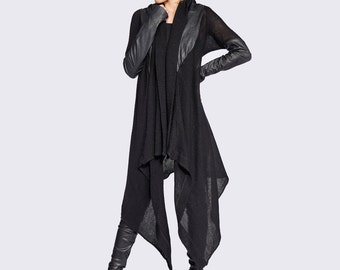 Kimono Cardigan, Womens Steampunk Clothing, Kimono Jacket, Asymmetric Cardigan, Black Hoodie Cardigan, Plus Size Cardigan, Steampunk