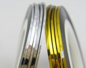 Gold striping nail tape, silver striping nail tape, nail decoration, nail design, nail art, diy nails, nail strips, metallic nail stickers