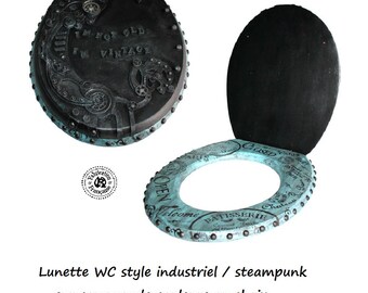 WC toilet seat lid inlaid style vintage oak wood industrial steampunk 15 colors to choose from