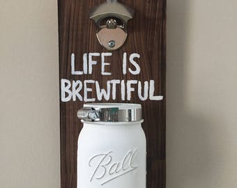 Wall Mount Bottle Opener, Mason Jar Bottle Opener, Bottle Opener, Housewarming Gift, Mason Jar, Mason Jar Gifts