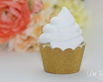 Gold Glitter Cupcake Wrappers - Set of 24 - Standard or Mini Size