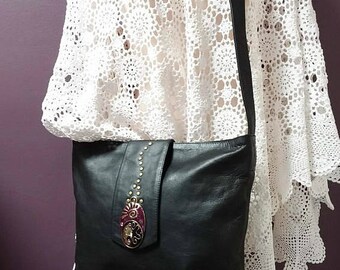 Leather handbag, genuine black leather bag, Hobo bag, large boho bag, bohemian bag, hippie shoulder bag, cross body bag, long strap bag