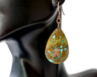 Teardrop Earrings, Brass earrings, Patina earrings, Rustic Earrings