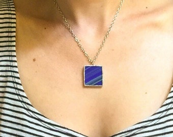 Small Blue and Green Stained Glass Necklace