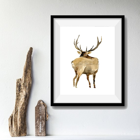 Elk art print of original watercolor painting wild life art