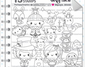Alice In Wonderland Stamp 80OFF COMMERCIAL USE Digi Digital Image Digistamp Coloring Page Graphic
