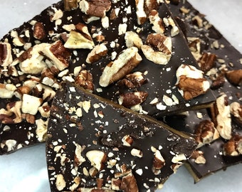 English Toffee Candy • Dark Chocolate, Toasted Pecans • Homemade Toffee Brittle Candy • Perfect Snack