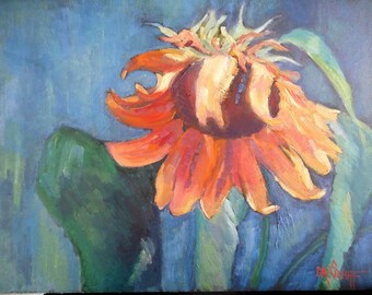 Sunflower Painting, Flower Painting, Small Oil Painting, 12x16" Oil on Panel, Free shipping in USA
