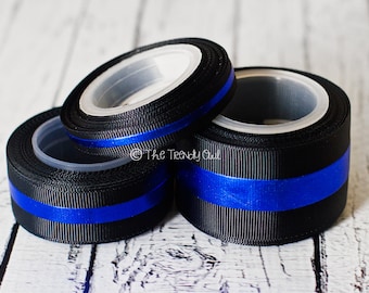 Blue Foil Stripe - Blue Lives Matter - U.S. DESIGNER - High Quality Grosgrain Ribbon - 5yd Roll