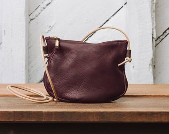 Leather Zip Crossbody Purse: The Luna Crossbody in Burgundy Leather by Awl Snap
