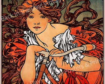 Mucha, Art Nouveau, Vintage Reproduction Advertising Poster "Cycles Perfecta" by Alphonse Mucha c1897