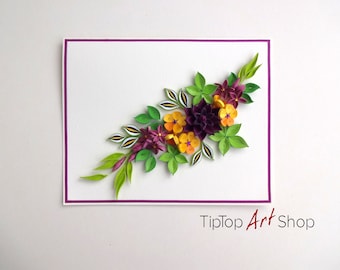 Homemade Birthday Quilling Card with Paper Flowers; Anniversary Card for Mom; Quilled Mother's Day Card