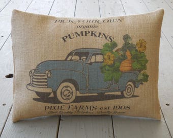 Pumpkin truck burlap Pillow Pumpkins for Sale Farmhouse