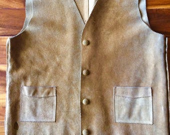 Vintage Suede Fringe Vest Leather Vest Hippie Vest Suede Vest with Pockets Western Suede Vest