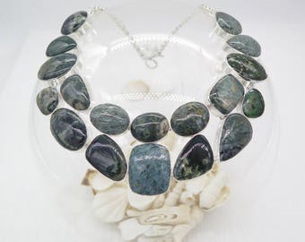 Unique Pattern Moss Agate Sterling Silver Necklace