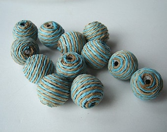 Paper Bead Balls - Twelve - (12) Striped Paper Cord