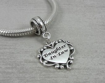 Daughter-in-Law European Dangle Bead Charm - Sterling Silver Daughter-in-Law Charm for European Bracelet