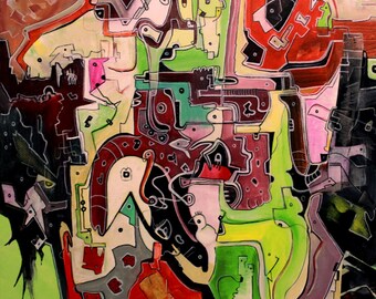 Flow of color and shape,original abstract painting, acrylic on canvas