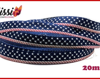 1 M 20mm red USA America American flag star blue white jacquard Ribbon