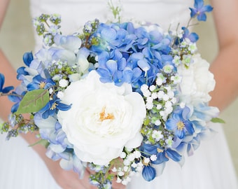 Blue Bouquet, Blue Bridal Bouquet, Hydrangea Bouquet, Hydrangea Bridal Bouquet, Blue Wedding Bouquet, White Bouquet, Silk Flower Bouquet