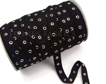 1.75 yards Black Grommet Tape with Nickel Eyelet Cotton Twill Tape on Trim