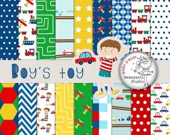 Car digital papers, Transportation Printable Papers, Boys paper, Toy papers, truck, fire truck, police car, planner sticker, blue, red