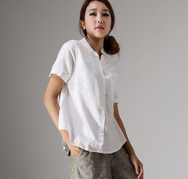 womens white linen blouses