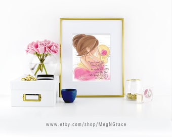 Mother Daughter Nursery Gift Wall Art Print Blonde Brunette by Designs Meg