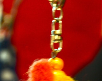 A Birdie Needle Felted and Pearled Keychain