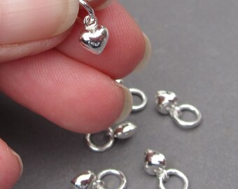 Petite Sterling Silver Heart Charm, Sterling Silver Tag, Heart Pendant, Bracelet Charm, Necklace Charm with Sterling Silver Jump Ring