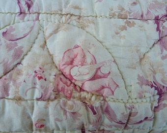 Vintage Antique 1890s Victorian French Quilt Boutis characters / Toile de Jouy/scenas /bedspread /eiderdown /coverlet 90.2 " x 34 "