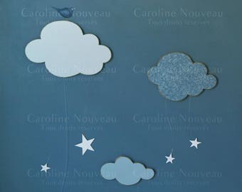 Painting 50 x 50 sky with clouds in lace - stars CAROLINE new