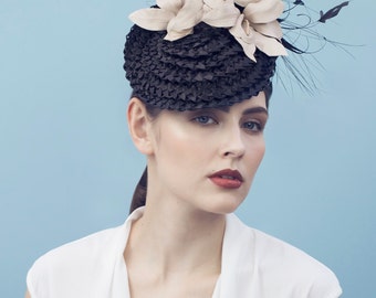 The Barthet Percher Hat, Vintage Straw Feathered Millinery for the Races.
