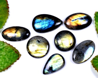30% OFF SALE 7 Pieces Lot Natural Labradorite Cabochons, 190 Cts Gemstone Cabochon Wholesale Price Loose Gemstone, Smooth Assorted Lot