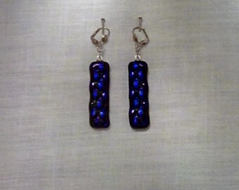 Royal blue dichroic glass earrings
