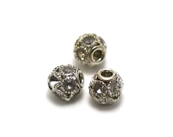2 beautiful beads "lantern" and multiple rhinestones big hole 3 mm, white, silver