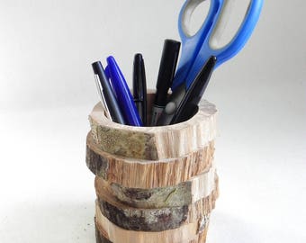 Natural solid wood pencil holder handmade by me
